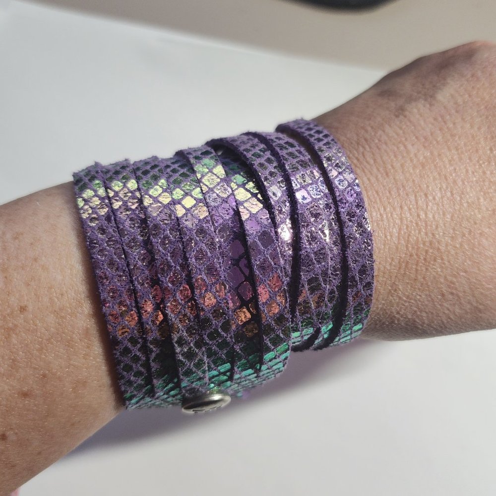 Flourish Leather bracelet double wrap cuff from in Metallic Rainbow - Size XL